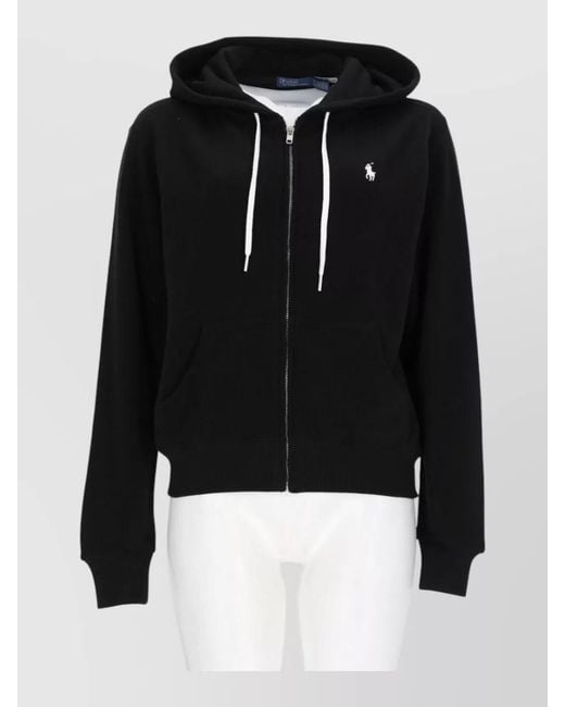 Polo Ralph Lauren Black Hooded Jacket Front Pockets Ribbed Trims