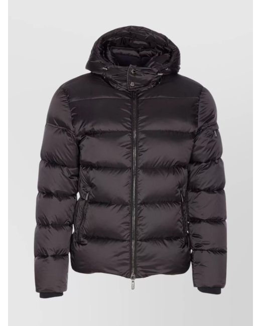 Moorer Black Quilted Hooded Jacket With Removable Hood for men