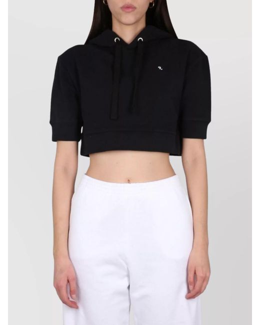 Raf Simons Black Embroidered Logo Hooded Cropped Sweatshirt