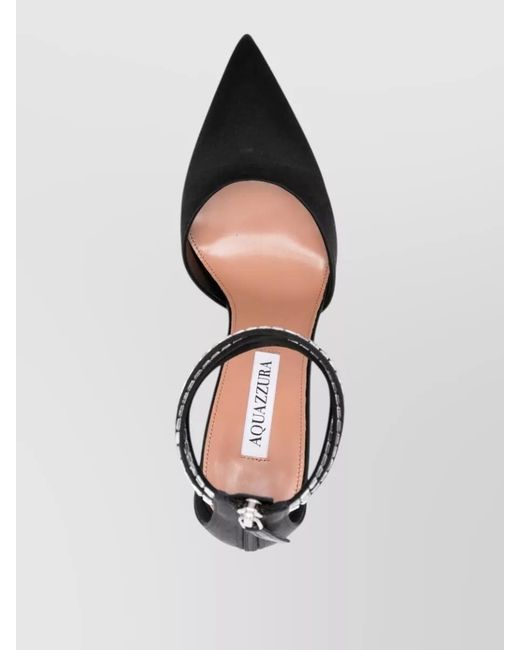 Aquazzura Black Pointed Toe Satin Stiletto Ankle Strap Pumps