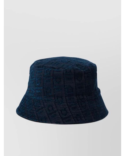 Ferragamo Blue Patterned Textured Wide Brim Hats