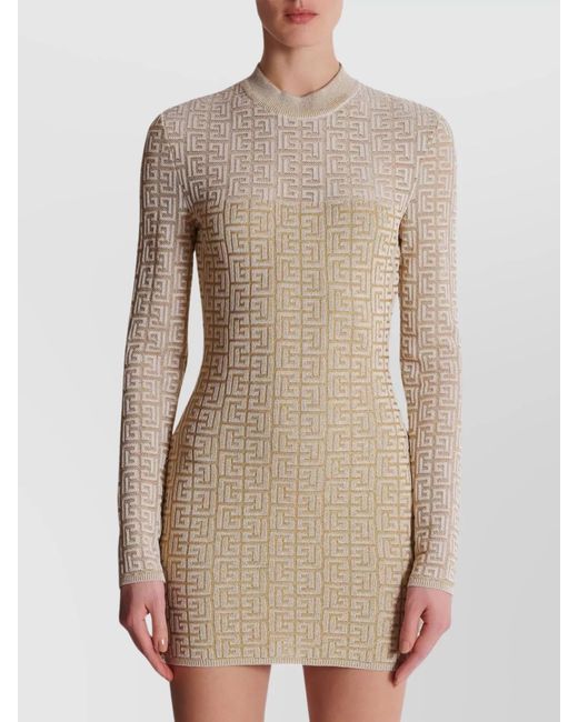 Balmain Natural Ribbed Logo-Jacquard Mini Dress