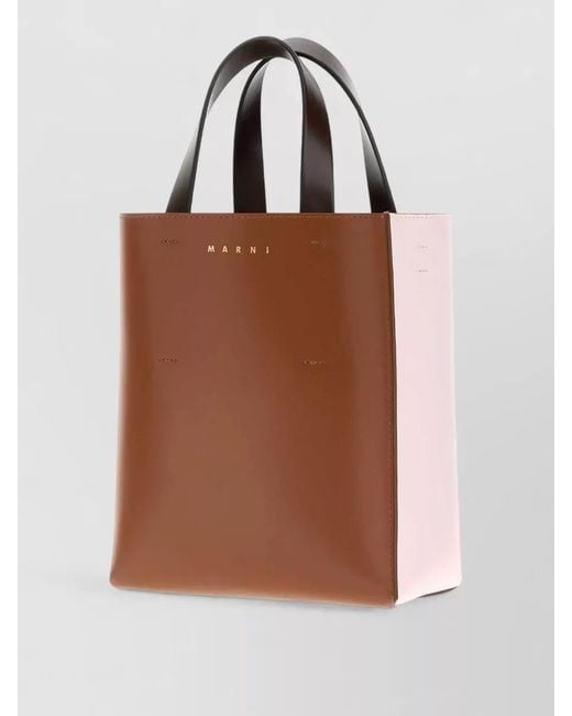 Marni Brown Leather Museo Tote Bag Dual Tone Handles