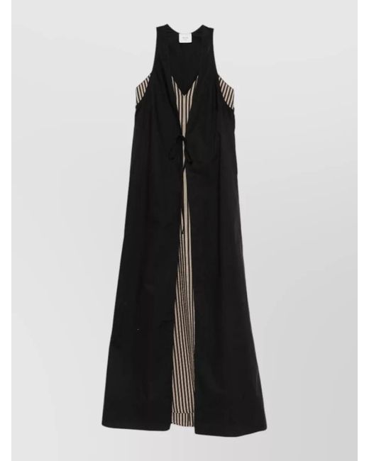 Alysi Black Long Dress Open Front Sleeveless V Neckline