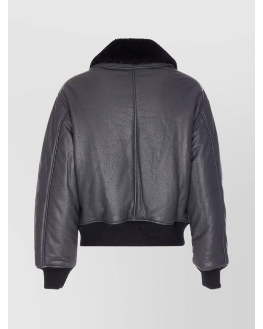 AMI Black Leather Bomber Jacket for men