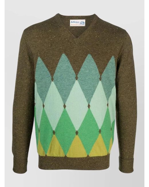 Ballantyne Green Cashmere V-Neck Jumper for men
