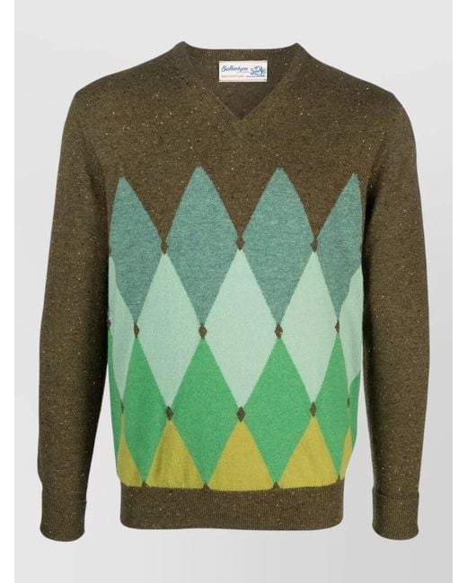 Ballantyne Green V Neck Pullover Argyle Pattern Knit for men