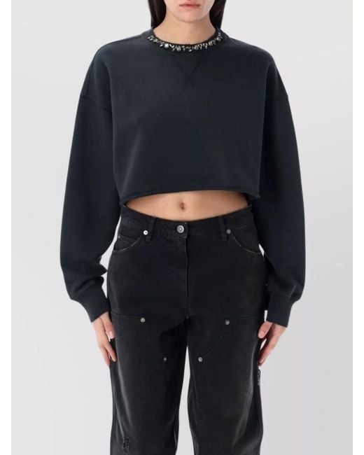 Golden Goose Deluxe Brand Blue Cotton Crystal Embellished Cropped Oversized Sweatshirt