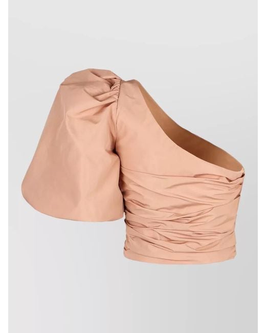 Pinko Natural Magnanina One Shoulder Cropped Ruched Top