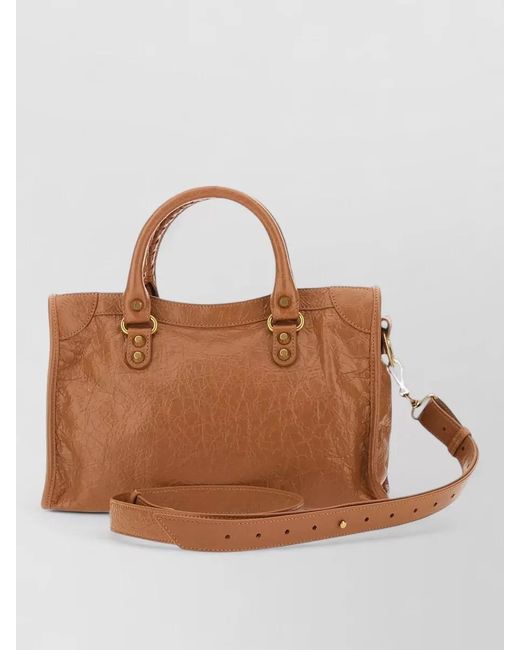 Balenciaga Brown Textured Clutch Bag Detachable Strap Handles