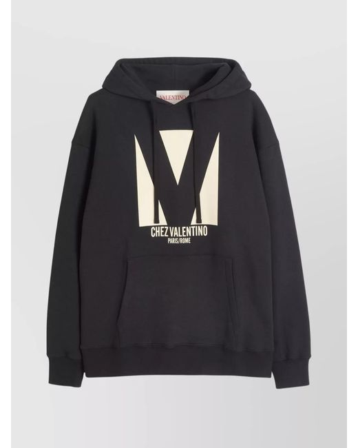 Valentino Garavani Black Cotton Printed Hoodie for men