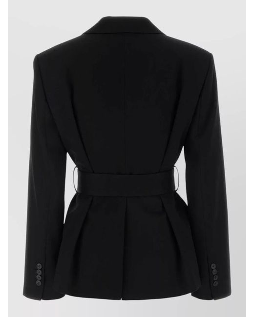 Lanvin Black Wool Blazer Belted Waist Button Cuffs