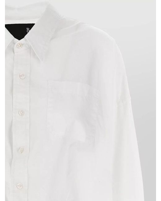 R13 White Cropped Crossover Shirt Long Sleeves Collar