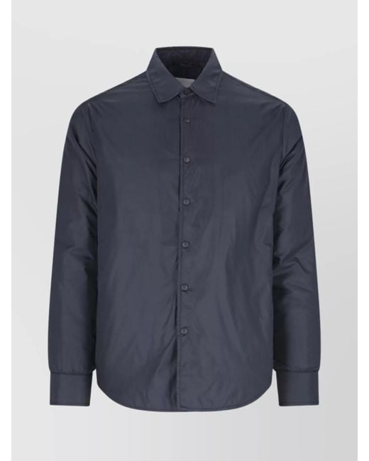 Aspesi Blue Quilted Long Sleeve Shirt With Side And Front Pockets for men