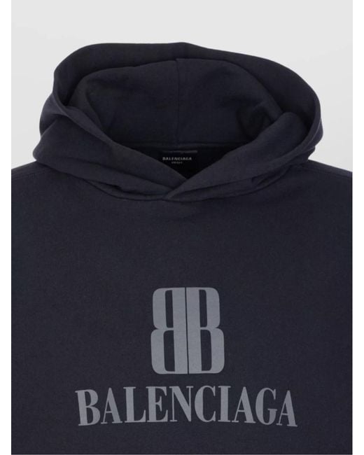 Balenciaga Blue Cotton Logo-Print Hoodie for men