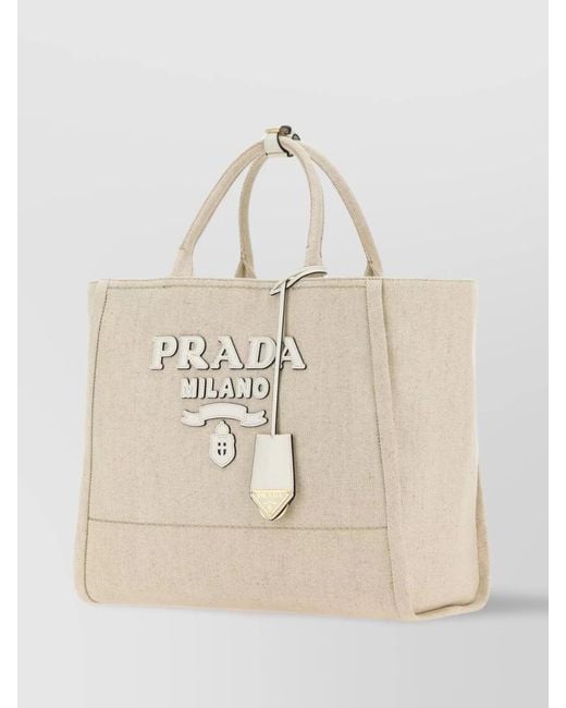 Prada Natural Shopping Canvas Tote Bag