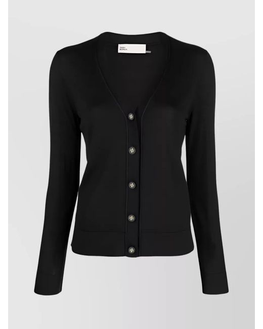 Tory Burch Black Signature Double T Wool-Silk Blend Knit Top