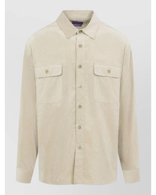 Ralph Lauren Natural Long Sleeve Sport Shirt Straight Cut Pockets for men
