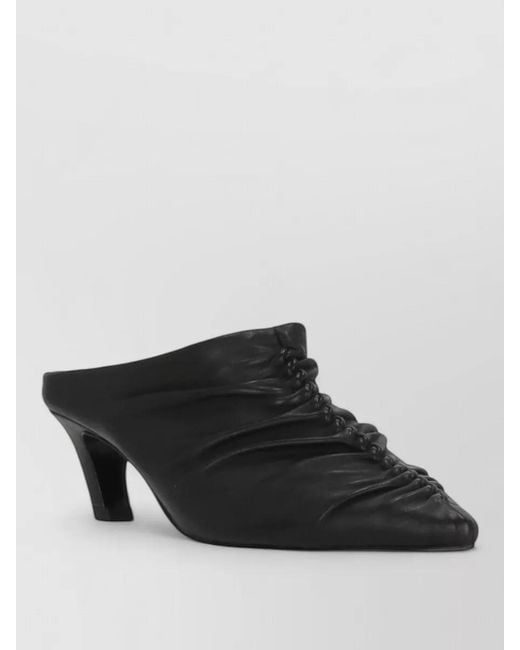 Ash Black Leather Draped Mules