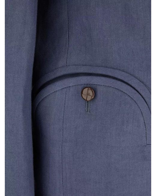 Blazé Milano Blue Linen Double Breasted Jacket Notch Lapels