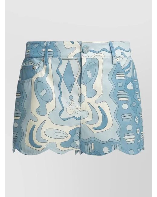 Emilio Pucci Blue Angoli Shorts Belt Loops Five Pockets