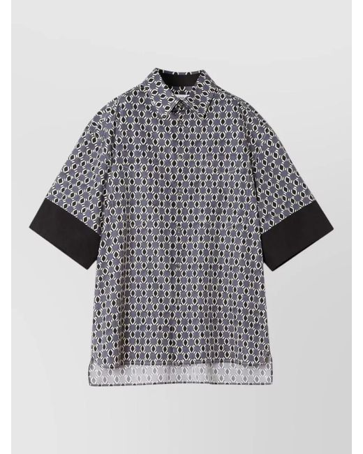 Lanvin Gray Cotton Geometric Print Short-Sleeve Shirt for men