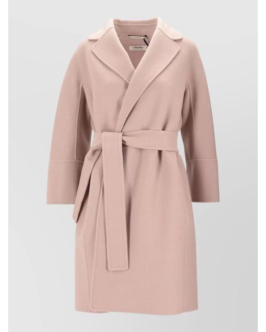 Max Mara Pink Belted Wool Coat Long Sleeves Lapels
