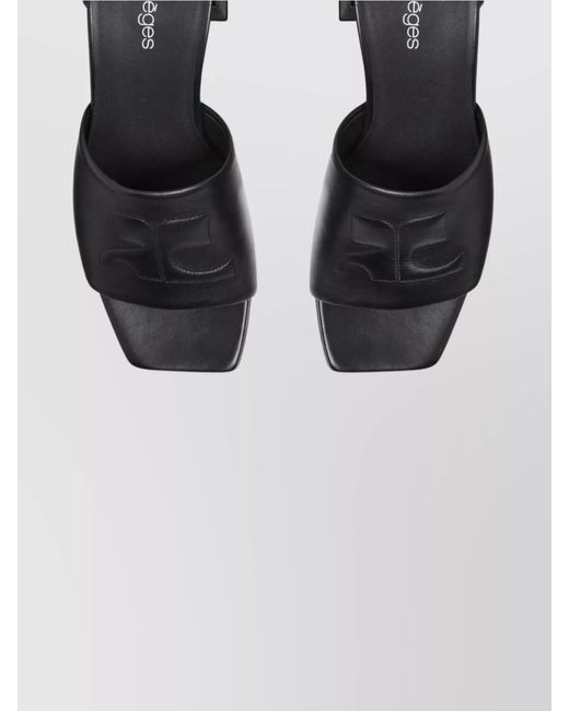 Courreges Black Leather Block Heel Sandals