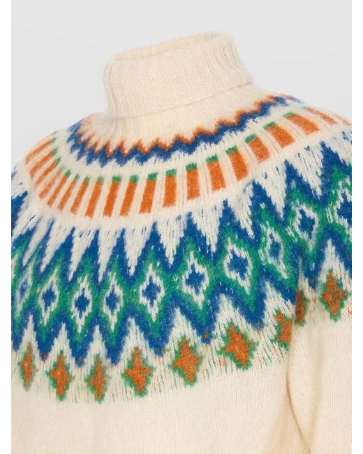 Howlin' By Morrison Blue Turtleneck High Neck Patterned Knit Sweater for men
