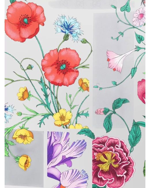 Gucci Gray Silk Floral Print Square Scarf