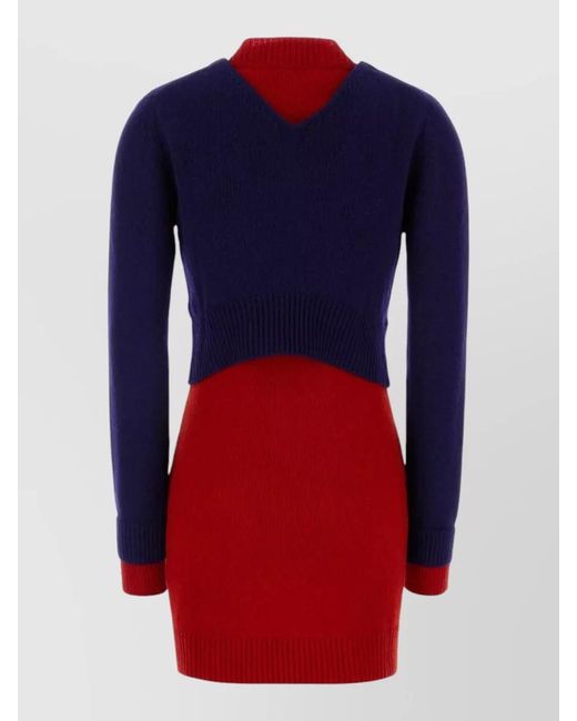 Jil Sander Blue Wool Blend Dress Long Sleeve Mini