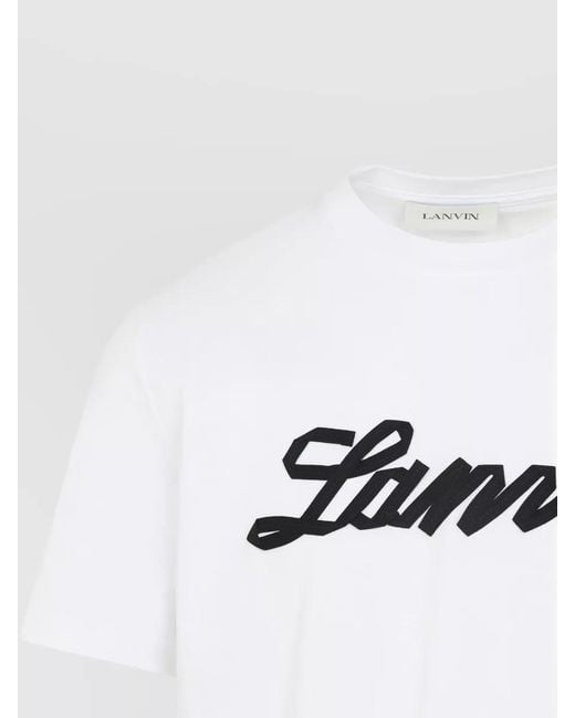 Lanvin White Embroidered Logo Cotton T-Shirt for men