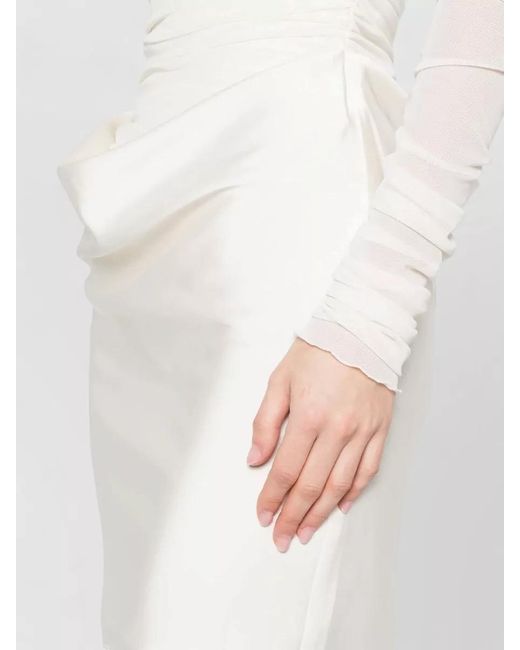 ROTATE BIRGER CHRISTENSEN White Satin Ruched Off Shoulder Mini Dress