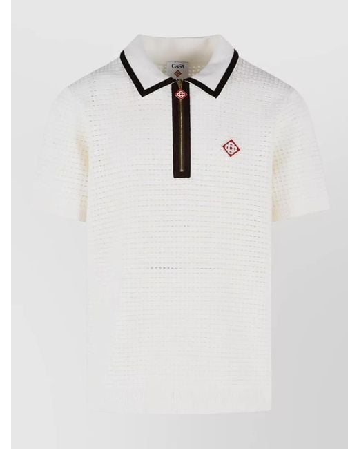 Casablanca White Waffle Stitch Wool Polo Shirt Contrast Collar for men