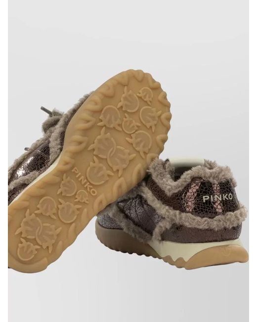 Pinko Brown Calf Leather Low-Top Sneakers