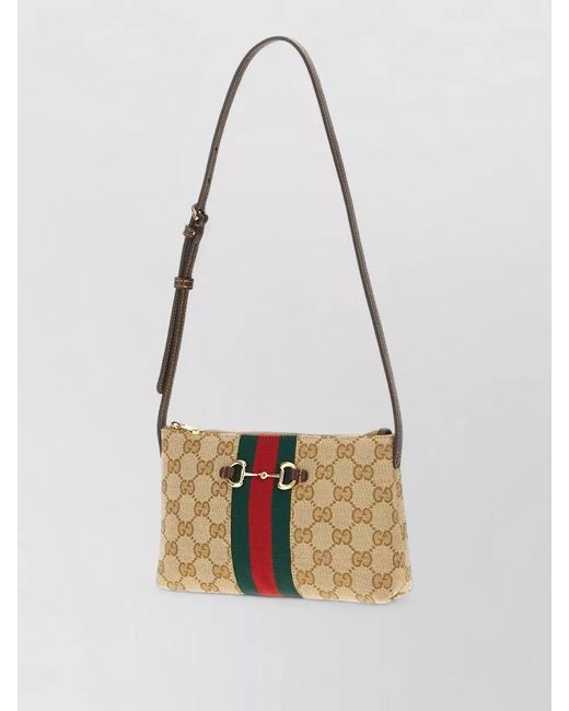 Gucci White Gg Fabric Horsebit Web Shoulder Bag