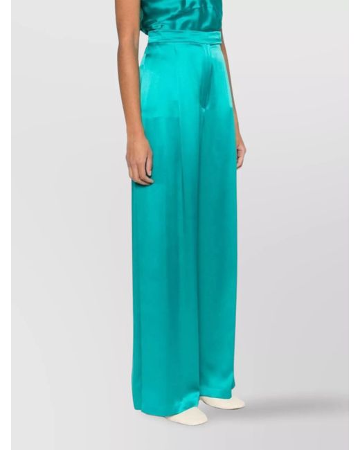 Max Mara Blue Silk High-Rise Wide-Leg Trousers