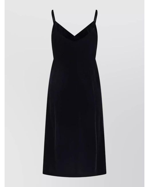 Aspesi Black Velvet Knee Length Dress V Neck Straps