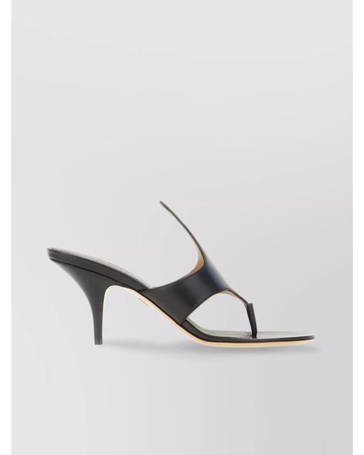 Ferragamo Black Leather Mules With Kitten Heel And Thin Straps