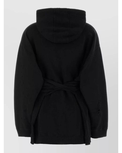 MM6 by Maison Margiela Black Cotton Mini Sweatshirt Dress Hood Waist Tie