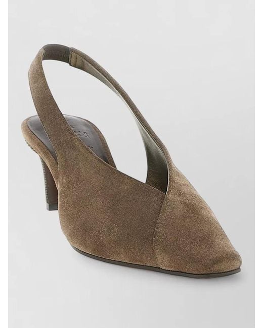 Brunello Cucinelli Metallic Suede Asymmetric Slingback Mules