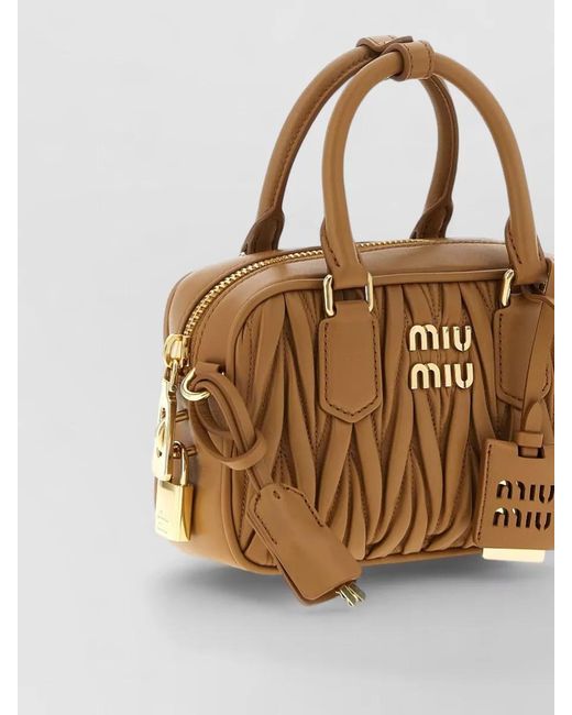 Miu Miu Brown Arcadie Small Leather Top Handle Bag