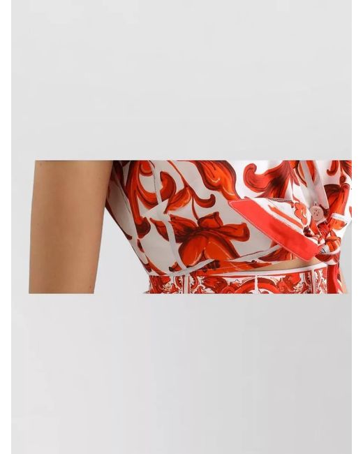 Dolce & Gabbana Red Majolica Print Poplin Shirt Dress