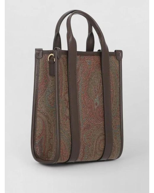 Etro Brown Paisley Leather Tote Bag Rectangular Silhouette
