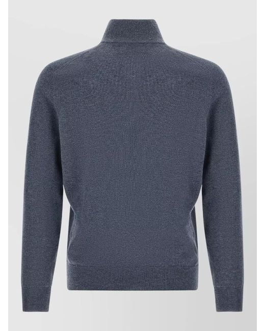 Brunello Cucinelli Blue Cashmere Half Zip Knit Sweater Top for men