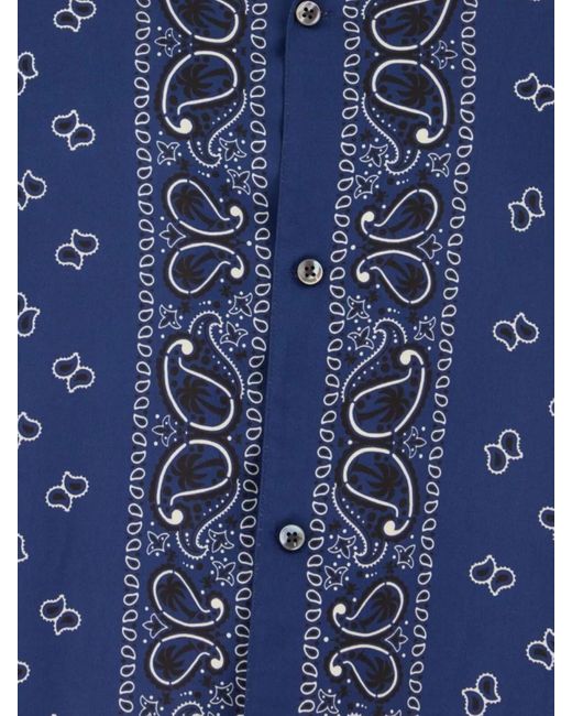 Palm Angels Blue Viscose Printed Shirt for men
