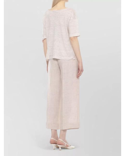 D.exterior White Round Neck Top Linen Cotton Lace