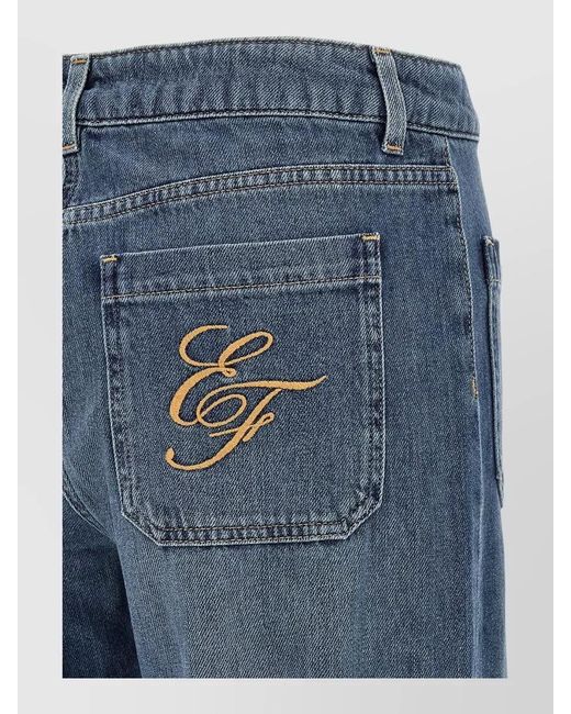 Elisabetta Franchi Blue High Waist Jeans Logo Embroidery