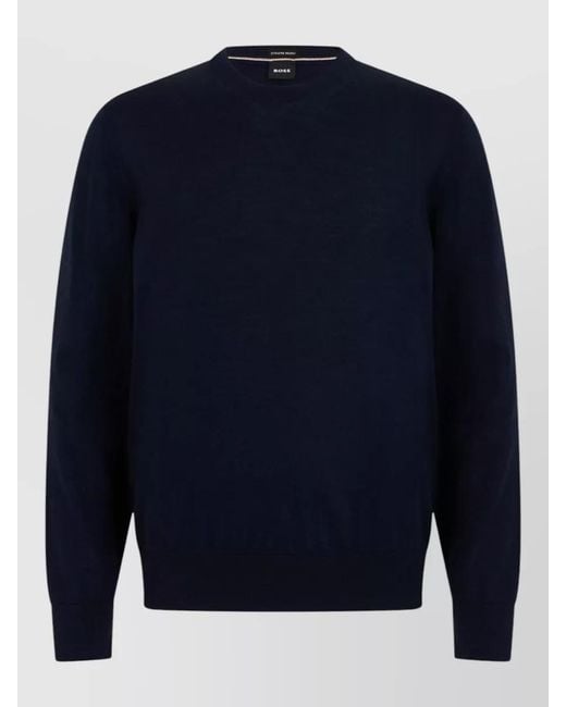 Boss Blue Wool Crew Neck Knitwear Long Sleeves for men