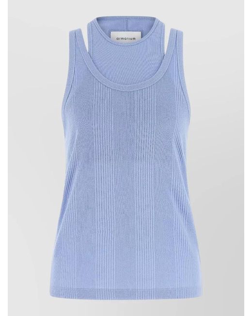 ARMARIUM Blue Filippa Ribbed Round Neck Stretch Top